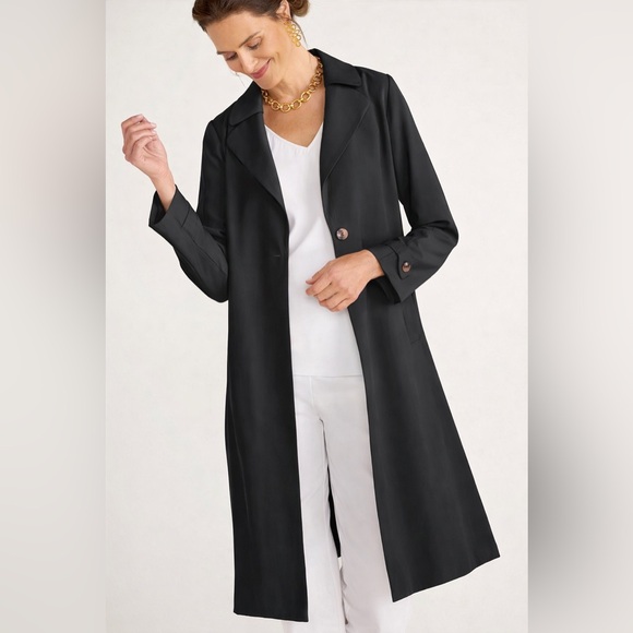 Soft Surroundings Black Pleated Back Trench Coat Size Medium - Picture 4 of 12